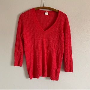 J. Crew 100% Linen Pink V Neck Cable Knit Sweater sz M
